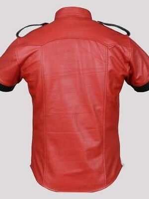 Cielo Leather Men's Real Leather Slim Fit Biker Vintage Half Sleeve Shirt