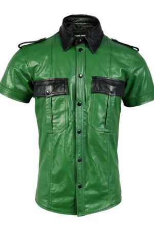 Cielo Leather Men's Real Leather Slim Fit Biker Vintage Half Sleeve Shirt