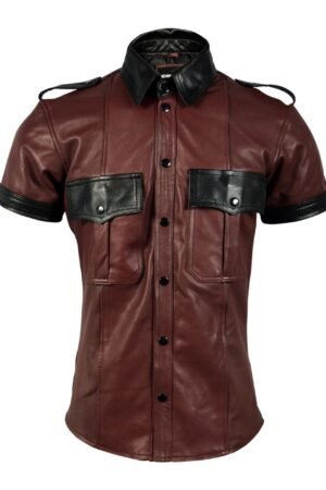 Buy Men’s Real Leather Slim-Fit Biker Vintage Half-Sleeve Shirt