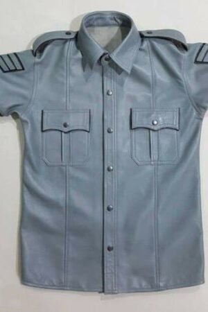 Half-Sleeve Slim-Fit Vintage Biker Shirt in Genuine Leather