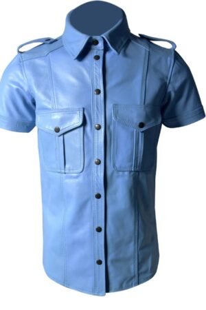 Men’s Half-Sleeve Slim-Fit Biker Shirt in Genuine Leather