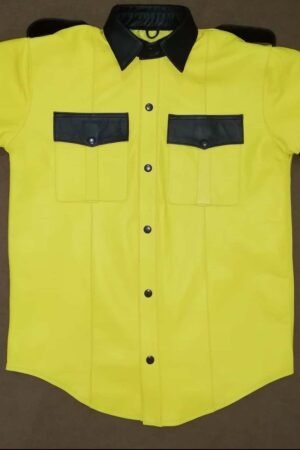 Genuine Leather Slim-Fit Vintage Biker Half-Sleeve Shirt