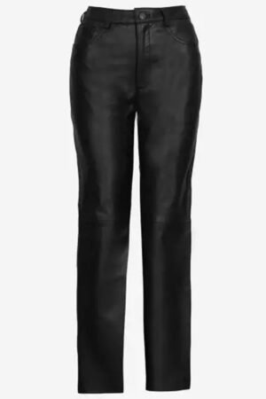 Women’s Black Leather Trousers Wide Leg Pants with Multiple Pockets