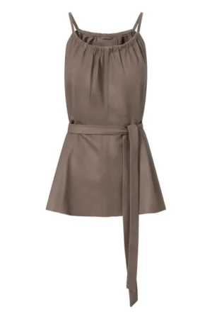 Women’s Leather top with Waistband Mud Grey