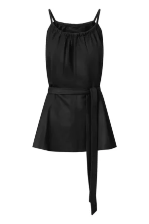 Women’s Leather top with Waistband Nero Black