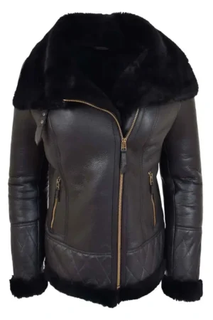 Womens Merino Sheepskin Aviator Jacket Isabelle Black