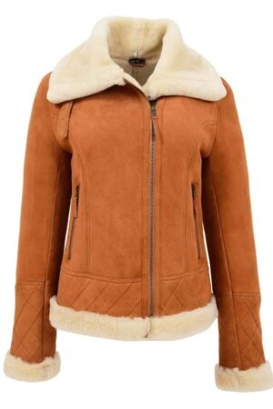 Womens Merino Sheepskin Aviator Jacket Isabelle Tan