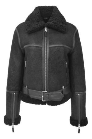 Womens Sheepskin Aviator RAF Pilot Jacket Elsie Black