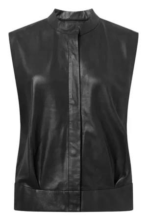 Tammy Women’s Leather Top and Vest Nero Black