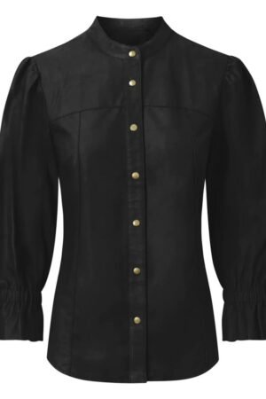 Women’s Leather Shirt with Details Nero Black