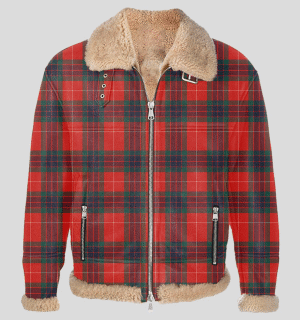 Fraser Tartan Printed Aviator Shearling Leather Jacket