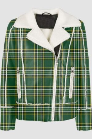 Printed Irish National Tartan Shearling Leather Jacket