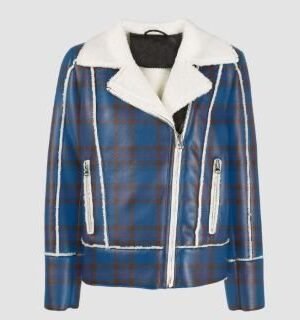Elliot Modern Printed Tartan Shearling Leather Jacket
