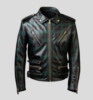 Custom Tartan Printed Riding Leather Jacket