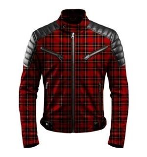Royal Stewart Cafe Racer Tartan Printed Leather Jacket