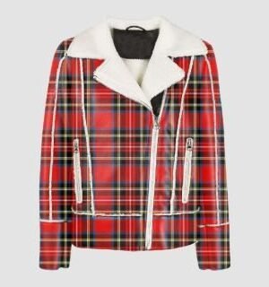 Royal Stewart Printed Tartan Shearling Leather Jacket