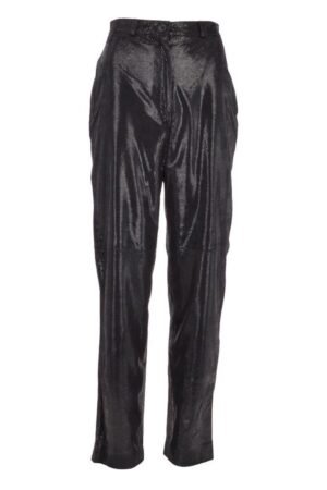 Womens Black Leather Trousers in Snake Print